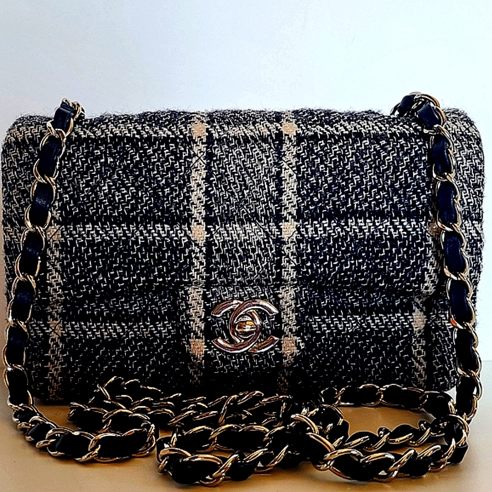 CHANEL Black and Cream Crossbody Bag with Chain Detail